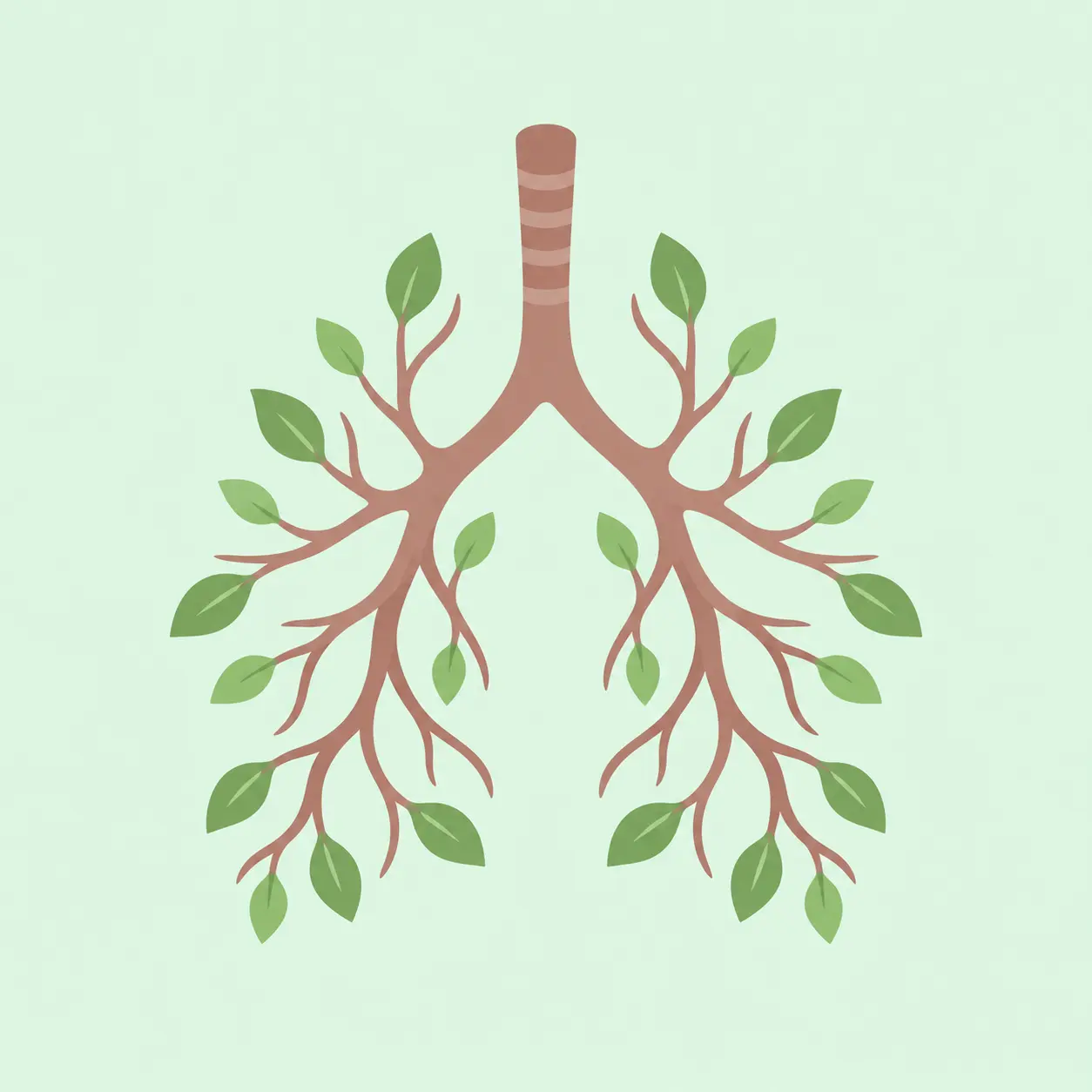 Ilustración de unos pulmones con forma de ramas con hojas verdes