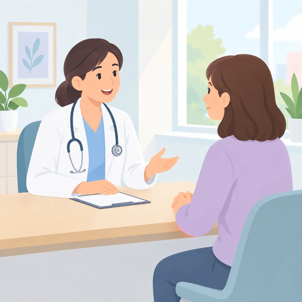 Una profesional sanitaria conversa con un paciente en una consulta sobre cómo dejar de fumar