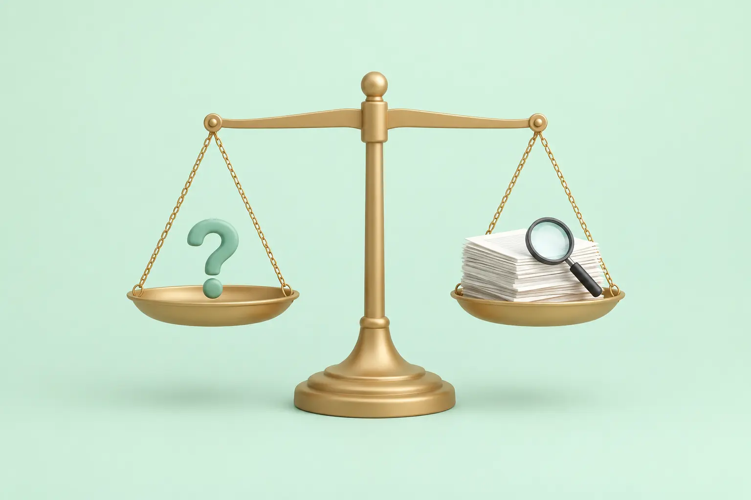 Balanza con una pila de estudios y una lupa que simboliza evaluar la evidencia científica